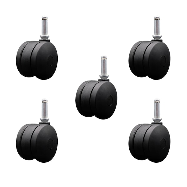 3'' Office Chair Casters Nylon Twin Wheel 7/16'' Grip Ring Stem, 5PK